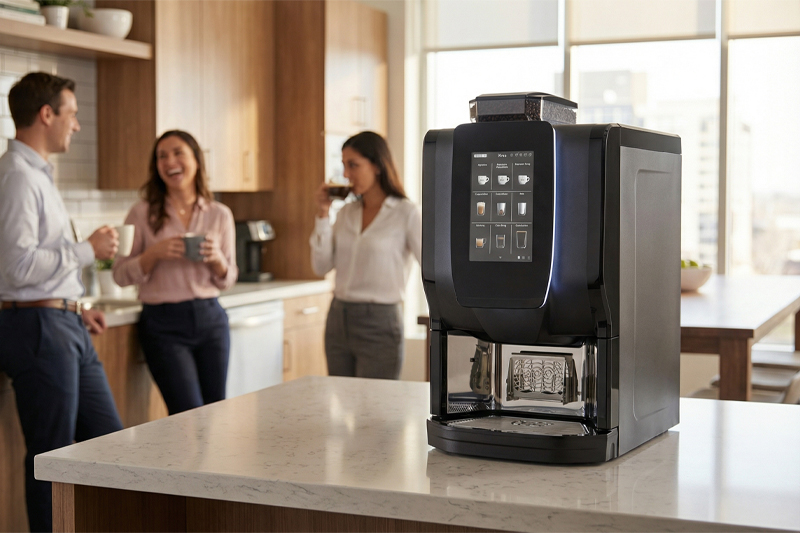 Kaffeemaschine G300 fresh at work Unsere neue Kaffeeamaschine G300 in einer modernen Büroküche